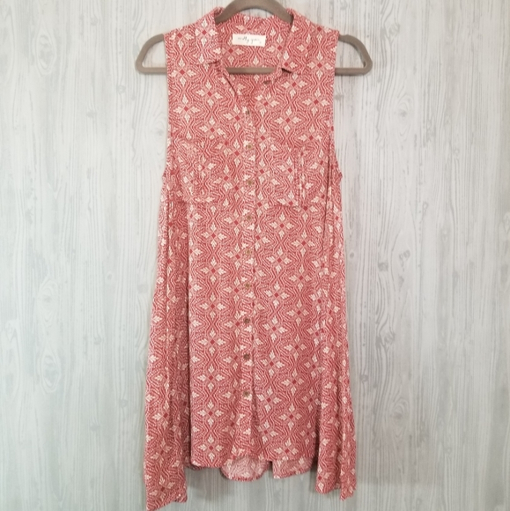 Molly Green Rust Patterned Sleeveless Shirt Dress - Size‎ Small